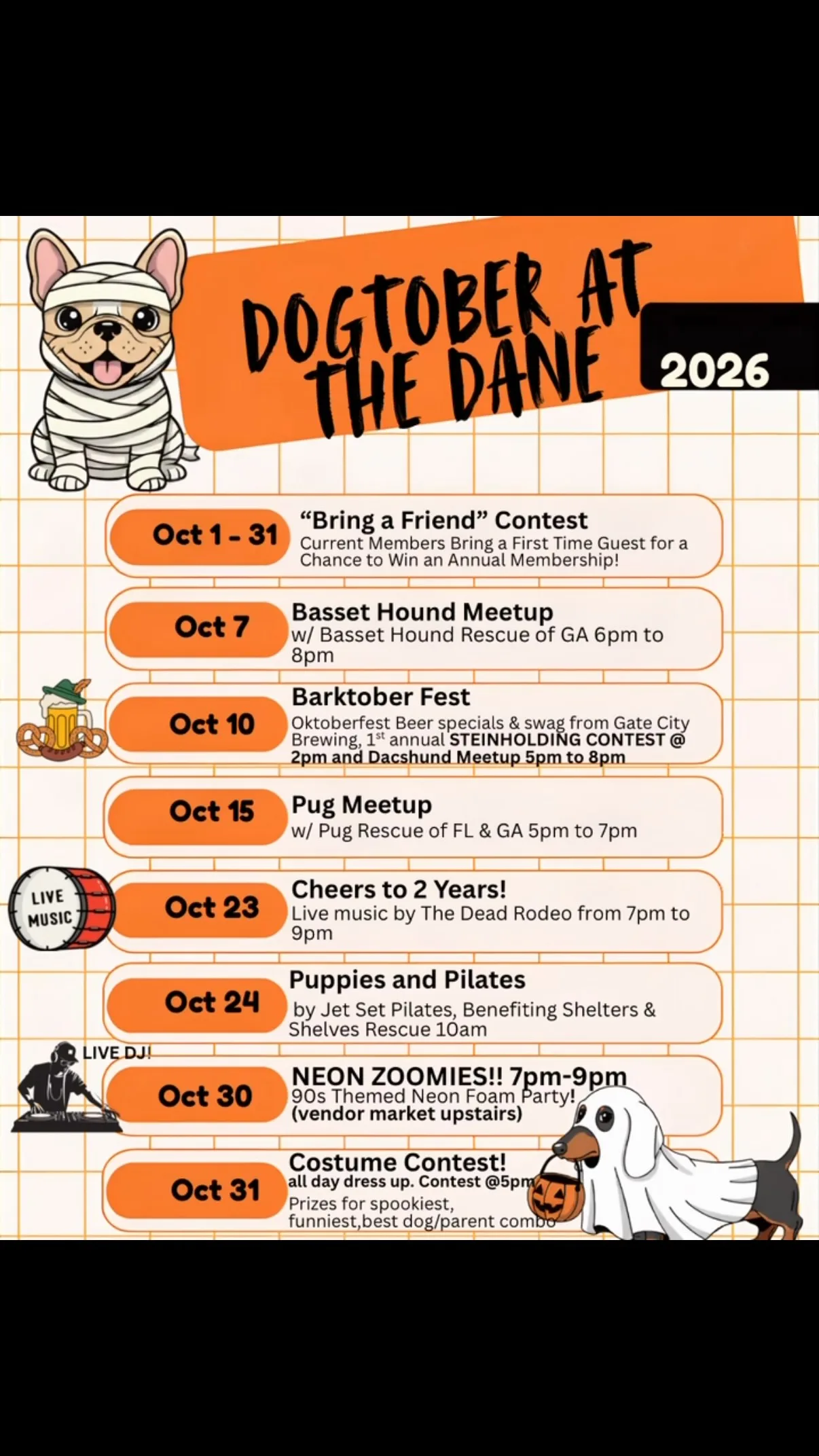 👻 🎃 🐶 🍻 🥨 Spooky season is here!! Dogtober means cooler nights, and more opportunities to get those pups out and about! It also means we have an anniversary to celebrate!! 🎉 that’s right, we’re turning 2, and we’re going to celebrate all month long! 📌 📅 Save this post and stay tuned for more information about each event as they happen! We can’t thank you all enough for helping to make this community what it is and we look forward to making more memories with you and your furry family members! 🐶🩵 #marietta #spookyseason #dogsofatlanta #dogpark #mariettaga